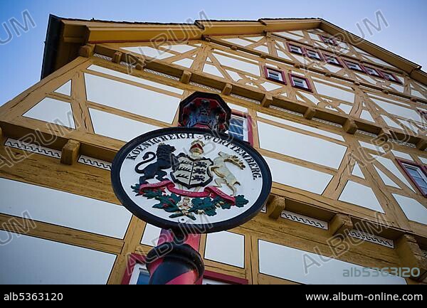 Coat of arms of the Kingdom of Württemberg in front of Haus der Stadtgeschichte, Waiblingen, Baden-Württemberg, Germany, Europe.