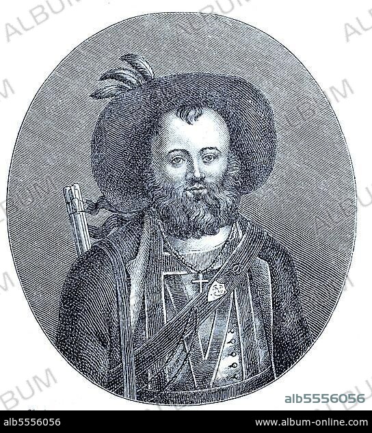 Andreas Hofer, 22. November 1767, 20. Februar (1810), war ein Tiroler Gastwirt und Viehtreiber, der 1809 zum Anführer des Tiroler Aufstandes gegen den revolutionären napoleonischen Einmarsch im Fünften Koalitionskrieg wurde, digitale verbesserte Reproduktion eines Originals aus dem Jahr 1880.