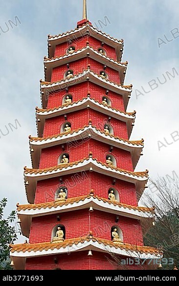Pagoda, Ten Thousand Buddhas Monastery, Sha Tin, New Territories, Hong Kong, China, Asia.