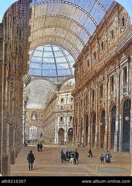 Galleria Vittorio Emanuele II. Victor Emanuele II. -Gallery, in Milan in 1869, Italy, Historic, digitally restored reproduction of a 19th century original, exact original date unknown, Europe.