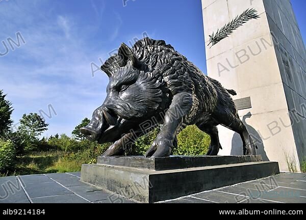 Wild boar of the Second World War Two Chasseurs ardennais regimental Memorial at Martelange, Belgian Ardennes, Luxembourg, Belgium, Europe.