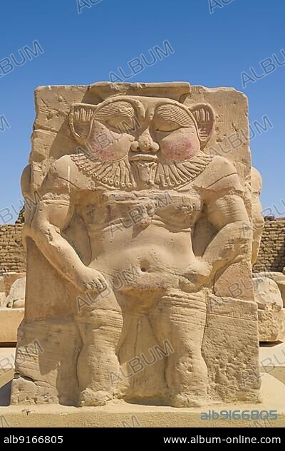 Relief God Bes, Temple of Hathor, Dendera, Qina, Egypt, Africa.