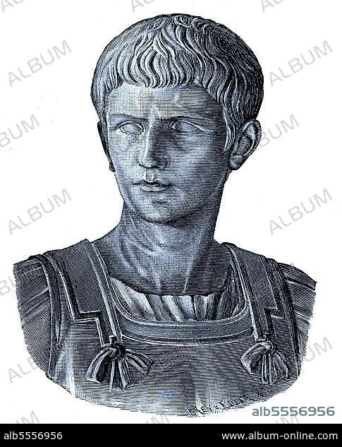 Gaius Cäsar Augustus Germanicus, 31. August 12, 24. Januar 41, bekannt als Caligula, war von 37 bis 41 römischer Kaiser, Bronzebüste im Kapitolinischen Museum, Rom, Italien, digital verbesserte Reproduktion eines Originaldrucks aus dem 19. Jahrhundert.