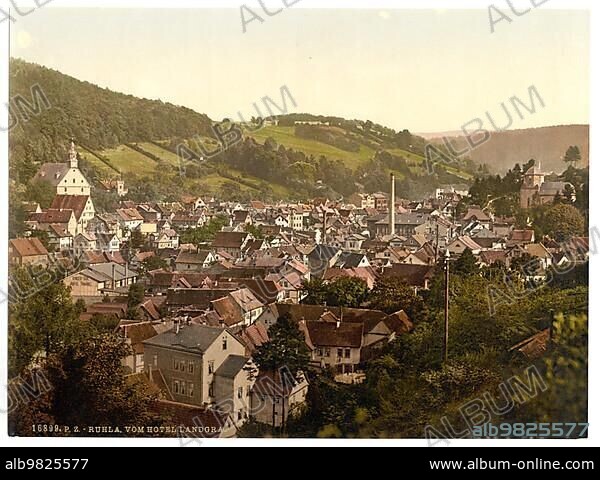 View from Hotel Landgraf to Ruhla in Thuringia; Germany; Historic; digitally restored reproduction of a photochrome print from the 1890s; Europe.