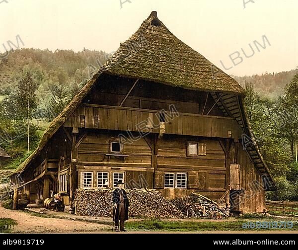 Farmhouse in the Black Forest; Baden-Württemberg; Germany; Historic; digitally restored reproduction of a photochrome print from the 1890s; Europe.