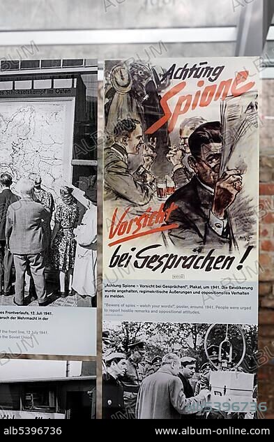 Nazi propaganda poster, warning to beware of spies and to be careful when discussing, exhibition at the former site of the Gestapo, SS and Reich Security Main Office, Topography of Terror, Berlin, Germany, Europe.