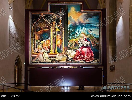 Isenheim Altar by Matthias Grünewald, Painting Angel Concert and the Incarnation of Christ, Museum Unterlinden, Musée Unterlinden, Colmar, Alsace, France, Europe.
