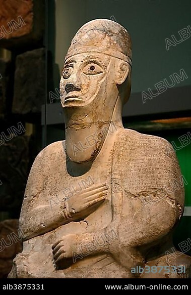 Statue of Idrimi, a king of Alalakh, Late Bronze Age, in British Museum, London, United Kingdom, Europe.