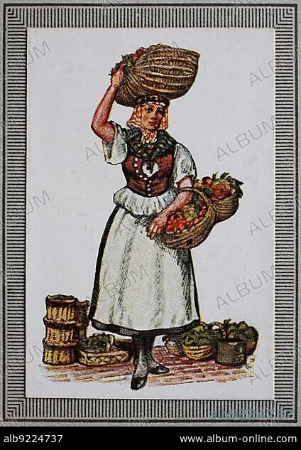 Traditional costumes in Germany in the 19th century, Hanover, farmer's wife from the Lüneburg Heath, historical, digitally restored reproduction from a collector's picture from around 1910.