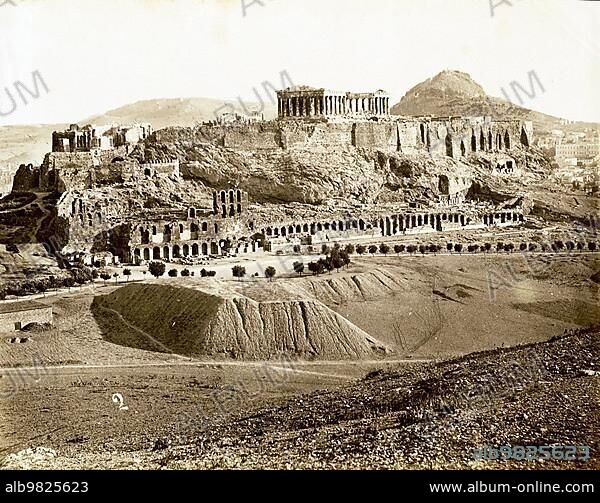 View of the Acropolis of Athens; c. 1880; Greece; Historic; digitally restored reproduction from a 19th century original; Europe.