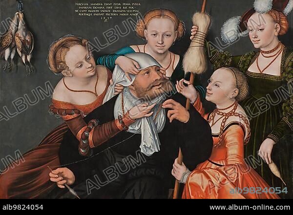 Hercules with Omphale; a figure from Greek mythology; painting by Lucas Cranach the Elder; 4 October 1472; 16 October 1553; one of the most important German painters; graphic artists and letterpress printers of the Renaissance; Historical; digitally restored reproduction of a historical original.