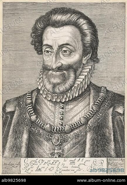 Henry IV; of Navarre; Henri IV; Henri Quatre; Henri le Grand; 13 December 1553-14 May 1610); was King of Navarre from 9 June 1572 as Henry III and King of France from 2 August 1589 until his assassination on 14 May 1610 as Henry IV; Historical; digitally restored reproduction from a prehistoric original.