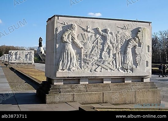 Marble sarcophagus at the Soviet War Memorial in Treptower Park, Berlin, Germany, Europe.