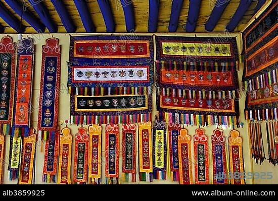 Gift shop, Drepung monastery near Lhasa, Tibet, Asia.