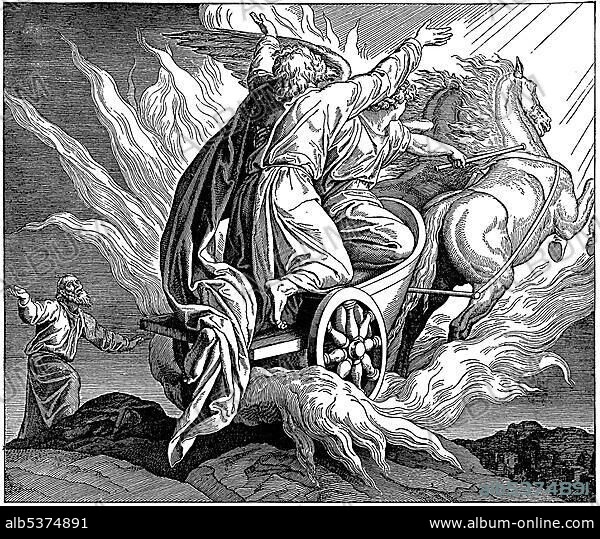 Woodcut, The Ascension of Elias, Second Book of Kings, 2, 11, Old Testament, Catholic Picture-Bible.