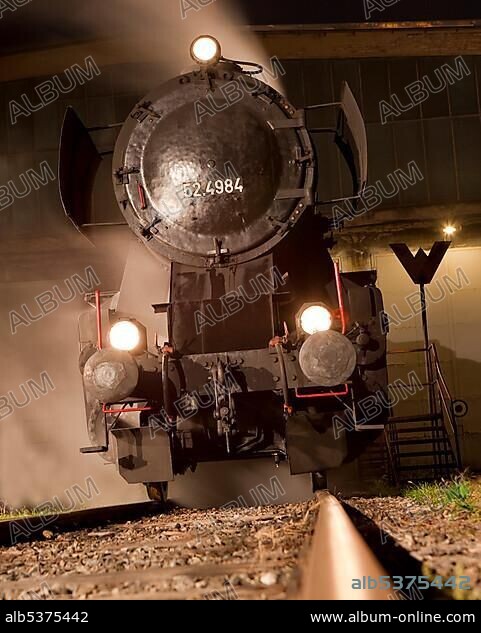 Steam locomotive 52.100, built in 1943 by Krauss Maffei in Munich for the Deutsche Reichsbahn or German Reich Railways, maximum speed 80 km/h, 1350 HP engine power, Railroad Museum Strasshof, Austria, Europe.
