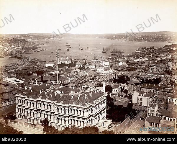 View of the Bosphorus; Constantinople; today Istanbul; 1870; Turkey; Historical; digitally restored reproduction from a 19th century original; Asia.