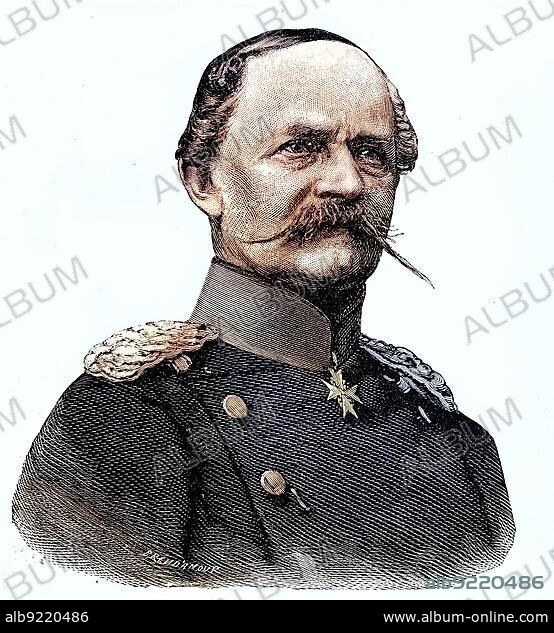 Prince Friedrich August Eberhard von Württemberg, Friedrich August Eberhard, Prince of Württemberg, 1813, 1885, Ban de Teuffer, Zehdenick, Province of Brandenburg, Kingdom of Prussia was a Royal Prussian Colonel General of Cavalry with the rank of Field Marshal and Commanding General of the Guard Corps for more than 20 years, Situation from the time of the Franco-Prussian War, 1870-1871, Historical, digitally restored reproduction from a 19th century original.