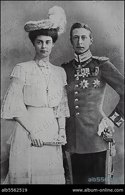 Friedrich Wilhelm Victor August Ernst, Crown Prince of the German Empire and of Prussia, from 1919 Wilhelm Prince of Prussia, 6 May 1882, 20 July 1951, and Cecilie Auguste Marie Duchess of Mecklenburg, 20 September 1886, 6 May 1954, digitally restored reproduction from a 19th century original, exact date unknown.