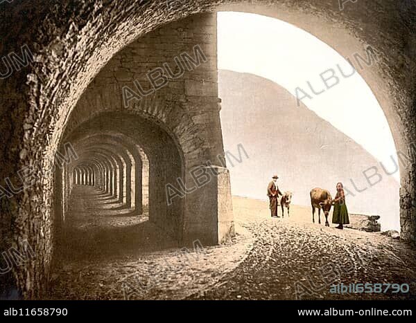 Simplonpass, Wintergalerie, Wallis, Alpen, Schweiz / Simplon Pass, Winter Gallery, Valais, Alps, Switzerland, Historic, digitally restored reproduction from a 19th century original, Record date not stated, Europe.