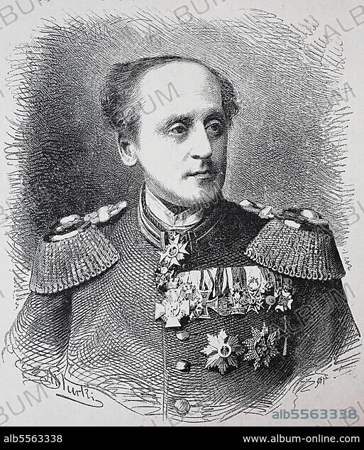 Johann Nepomuk Ritter von Nussbaum, geboren am 2. September 1829, gestorben am 31. Oktober 1890, war ein deutscher Chirurg, Historisch, digital restaurierte Reproduktion einer Originalvorlage aus dem 19. Jahrhundert.