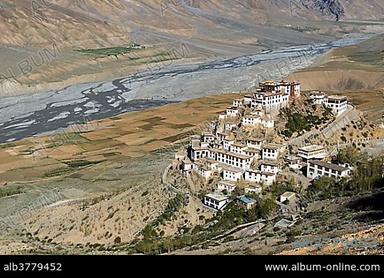Key Monastery or Key Gompa, a Tibetan Buddhist monastery located on top of a hill, Spiti valley, Himachal Pradesh, India, Asia.