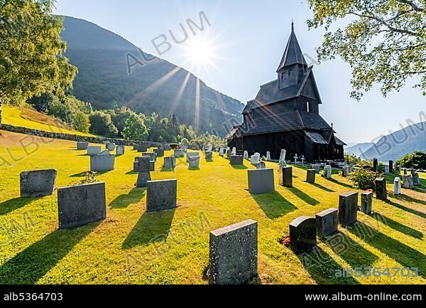 Urnes Stave Church and Cemetery, UNESCO World Heritage Site, Romanesque church from ca. 1130, Vestland, Norway, Europe.