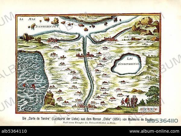The Carte de Tendre, from the novel Clelie, 1654, by Madame Madeleine de Scudery, France, Europe.