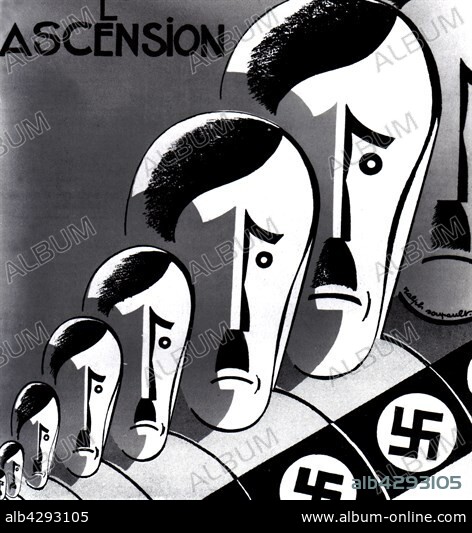 Satirical cartoon by Ralph Soupault in "Charivari": 'The rise of Hitler'. 1933. Germany. Paris. Bibliothèque nationale.