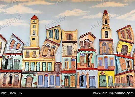 Mural, relief, Trinidad, lobby, reception area of the 4-star Brisas Trinidad Del Mar Hotel, Trinidad, Cuba, Greater Antilles, Caribbean, Central America, America, Central America.