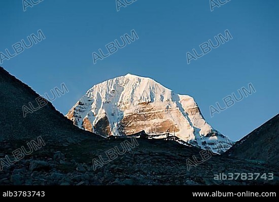 Tibetan Buddhism, snow-capped sacred Mount Kailash, north side, Gang Rinpoche, pilgrimage route, Kora, Ngari, Gang Tise-Mountains, Trans-Himalaya, Himalayan, West Tibet, Tibet Autonomous Region, People's Republic of China, Asia.