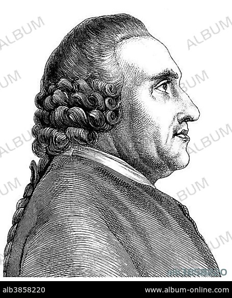Historical drawing from the 19th century, portrait of Johann Bernhard Basedow, 1724 - 1790, a German theologian, educator, writer and philanthropist of the Enlightenment.
