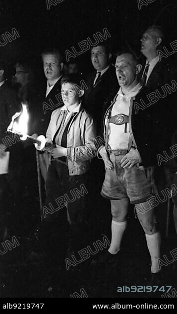 In the style and spirit of the Hitler Youth (HJ) and the so-called Heimattreue Jugend, old and neo-Nazis met in the Teutoburg Forest accompanied by the Viking Youth with drums and fanfares, Germany, Europe.