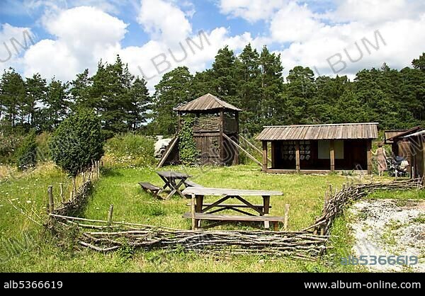 Viking village Vikingabyn near Tofta, Gotland, Sweden, Europe.