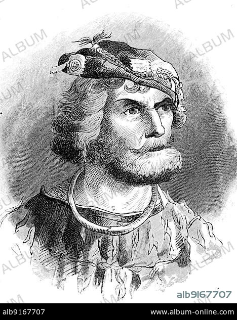 Florian Geyer, Florian Vulture von Giebelstadt, born around 1490, died 10 June 1525, was a Franconian imperial knight, commander of troops in the service of Margrave Albrecht of Brandenburg-Ansbach and diplomat, Historical, digitally restored reproduction of an original 19th-century master copy, gena.