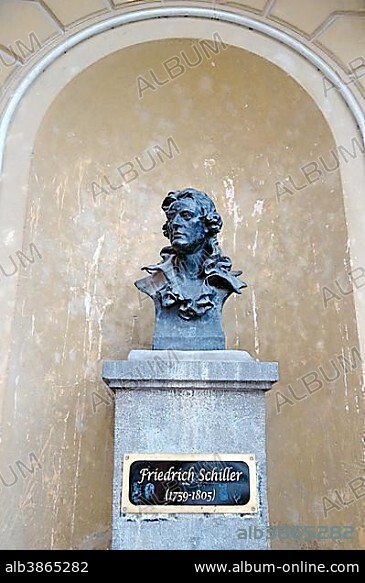 Bust, monument to Friedrich Schiller, Sibiu, Transylvania, Romania, Europe.