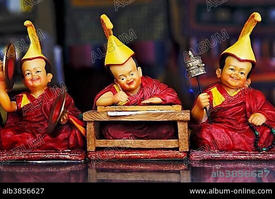 Funny figures in the gift shop, Drepung monastery near Lhasa, Tibet, Asia.