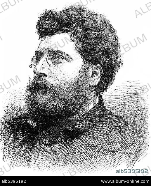 Historic drawing, portrait of Georges Bizet, 1838 - 1875, a French composer of the Romantic period.