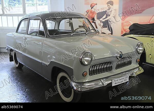 Ford Taunus 12M Weltkugel, built in 1957, ErfinderZeiten car and clock museum in Schramberg, Black Forest, Baden-Wuerttemberg, Germany, Europe.