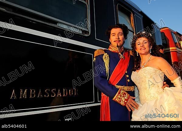 King Ludwig II and Empress Sissi in the Imperial Dinner Train from Munich to Fuessen, Bavaria, Germany, Europe.