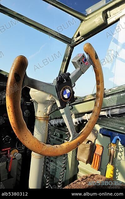 Yoke in the cockpit of the passenger aircraft Junkers JU-52, Germany, Europe.
