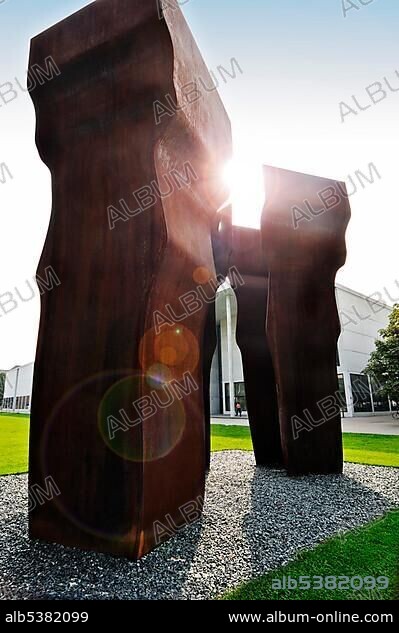 Art by Eduardo Chillida, Buscando la Luz, in front of the Pinakothek der Moderne museum, Munich, Bavaria, Germany, Europe.