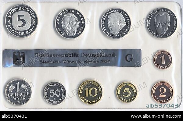 German Mark, coins, coin set, Germany, Europe.
