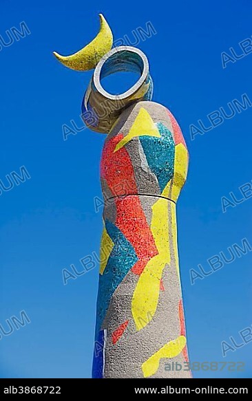 Woman and Bird sculpture, Dona i Ocell, by Joan Miro, Joan Miró Park, Barcelona, Catalonia, Spain, Europe.
