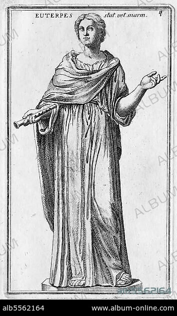 Euterpe oder Eutelpe, ist eine der neun Musen, die gewöhnlich als Vertreterin der Tonkunst und der lyrischen Poesie gilt, historisches Rom, Italien, digitale Reproduktion einer Originalvorlage aus dem 18. Jahrhundert, Originaldatum nicht bekannt.