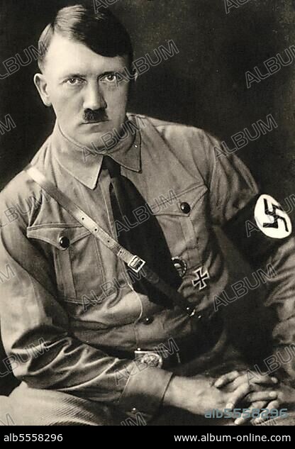 Adolf Hitler (* 20 April 1889 in Braunau am Inn) († 30 April 1945 Berlin), Leader of the Nazi Party, Reich Chancellor from 1933, also self-appointed "Fuehrer" and head of state of Germany.