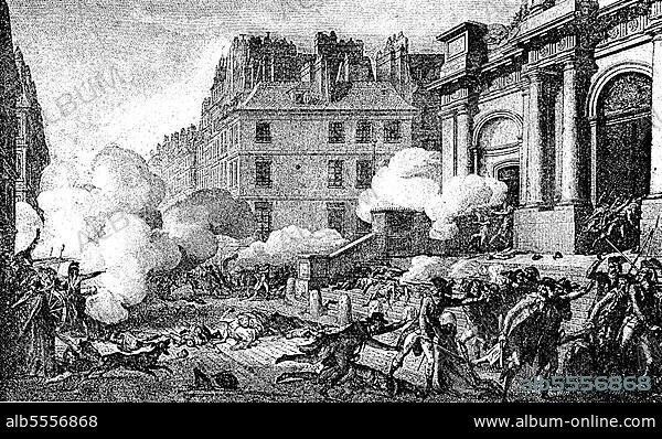 Französische Revolution, Schluss des Konvent, Kampf bei der Kirche St. Roch am 5. Oktober 1795, Paris, Frankreich, Historisch, digitale Reproduktion einer Originalvorlage aus dem 19. Jahrhundert.