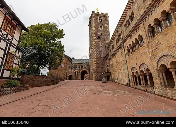 Castle courtyard with keep of Wartburg Castle near Eisenach, Thuringia.