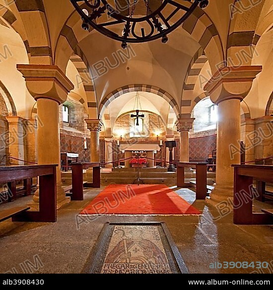 Interior, Crypt of the abbey church Maria Laach, Glees, Eifel, Rhineland-Palatinate, Germany, Europe.