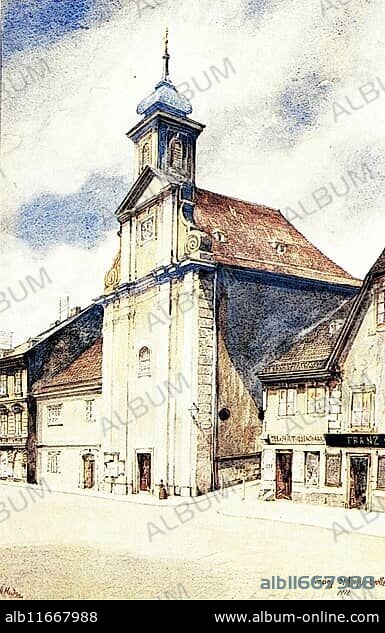 St Roch's Chapel in Penzing, painting by Adolf Hitler (1889-1945), historical, digitally restored reproduction from a 20th century original, public domain, record date not stated.